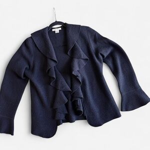 Susan Bristol 100% Wool - Black Ruffle Cardigan